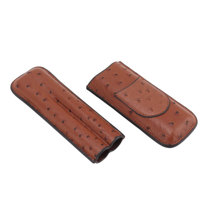 Cigar Case Holder PU Leather Brown 2 Finger Cigar Carrying Case with Front Pocket Portable for Anniversary V1294-YM0521-3117230050711