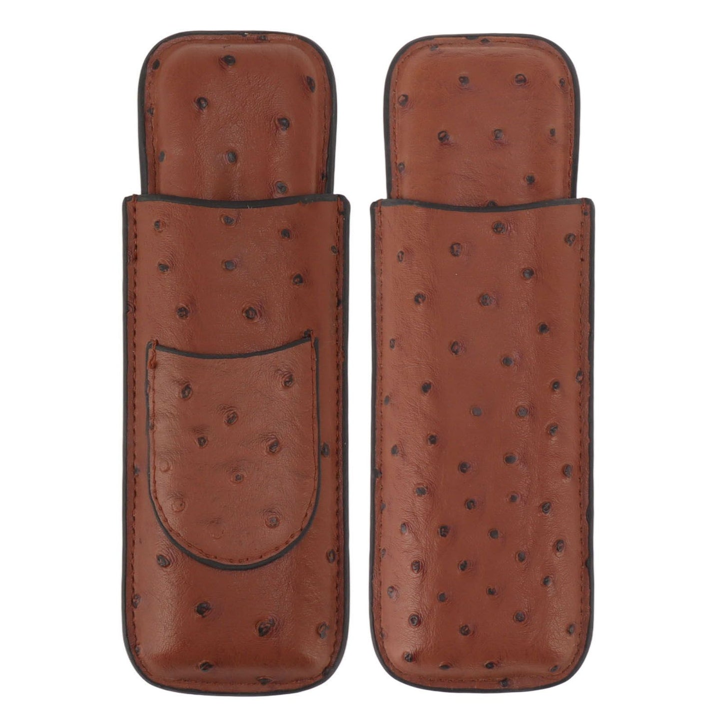 Cigar Case Holder PU Leather Brown 2 Finger Cigar Carrying Case with Front Pocket Portable for Anniversary V1294-YM0521-3117230050711