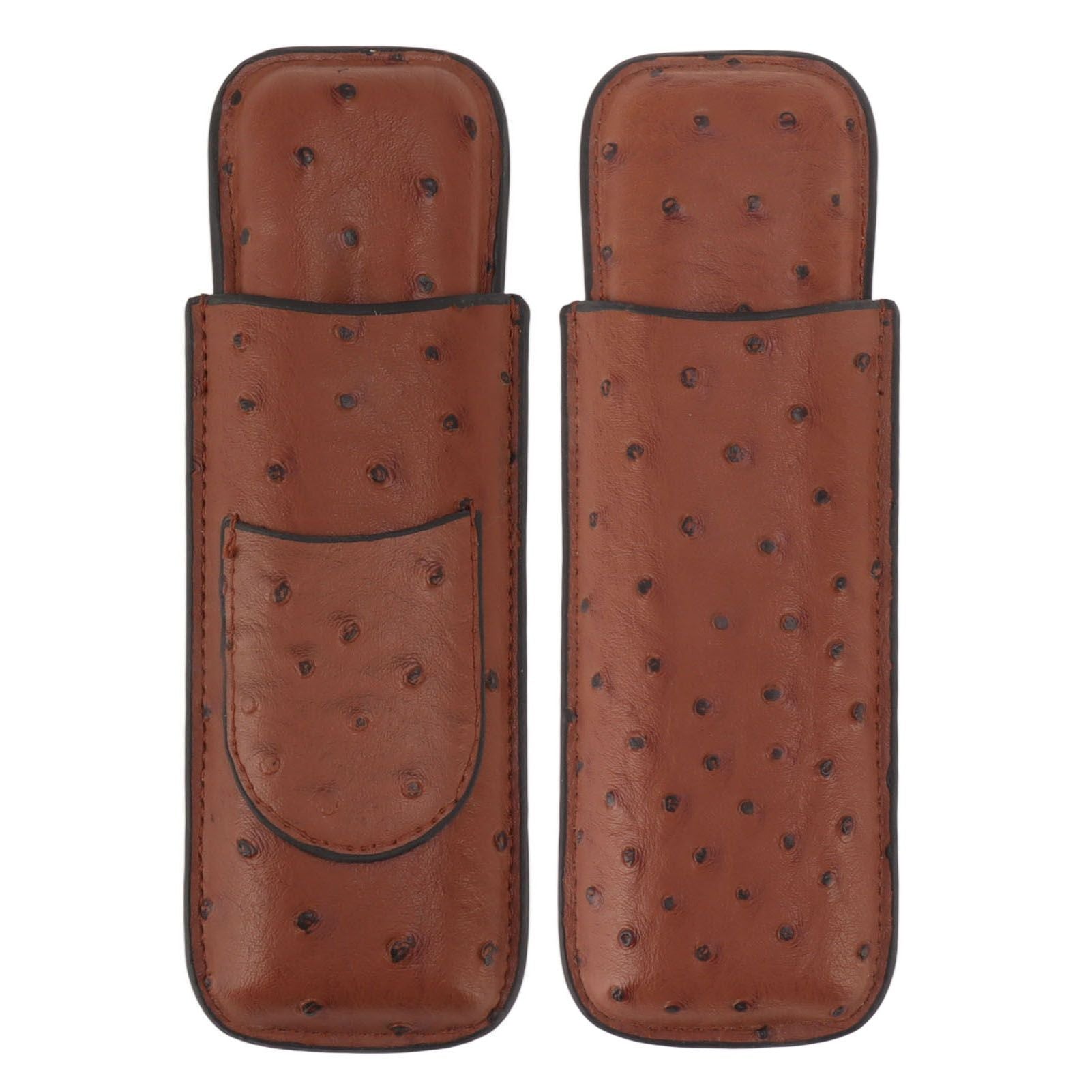 Cigar Case Holder PU Leather Brown 2 Finger Cigar Carrying Case with Front Pocket Portable for Anniversary V1294-YM0521-3117230050711