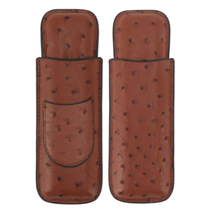 Cigar Case Holder PU Leather Brown 2 Finger Cigar Carrying Case with Front Pocket Portable for Anniversary V1294-YM0521-3117230050711