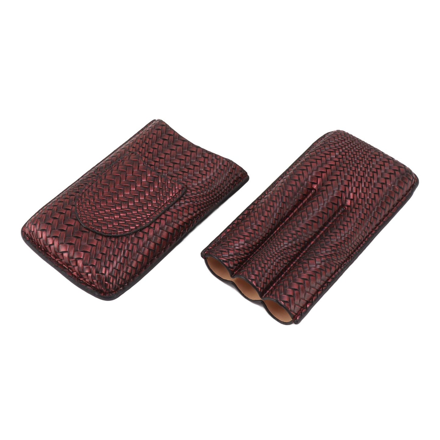 3 Finger Cigar Case Woven Pattern Portable Travel Leather Cigar Humidor Case Smoking Accessories Purple V1294-YM0521-3117230056313