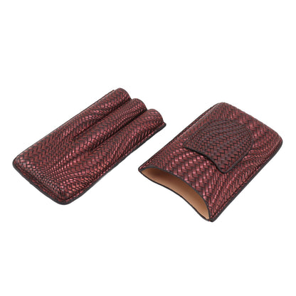 3 Finger Cigar Case Woven Pattern Portable Travel Leather Cigar Humidor Case Smoking Accessories Purple V1294-YM0521-3117230056313