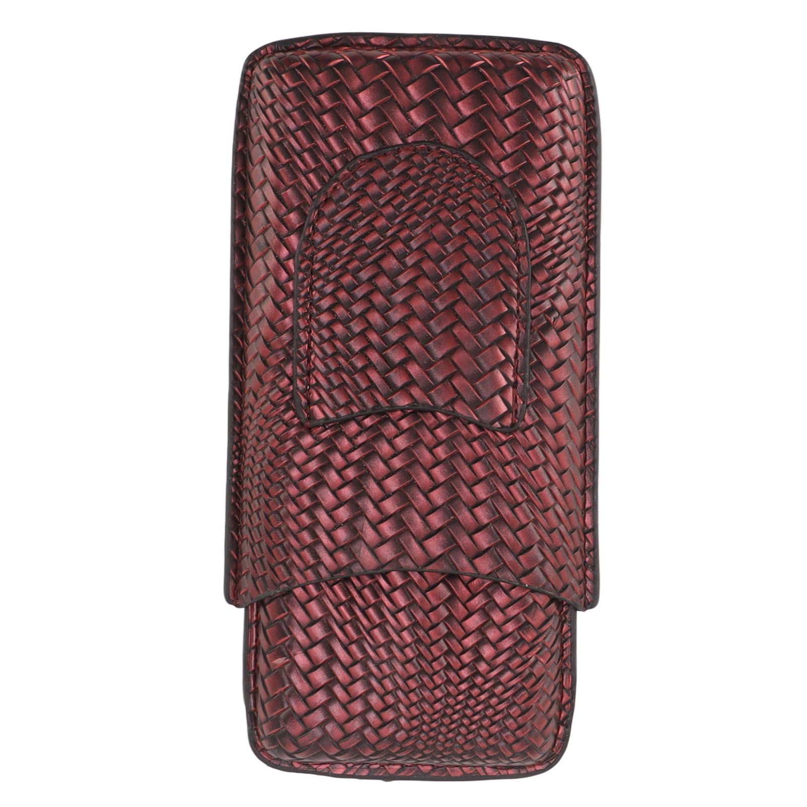 3 Finger Cigar Case Woven Pattern Portable Travel Leather Cigar Humidor Case Smoking Accessories Purple V1294-YM0521-3117230056313