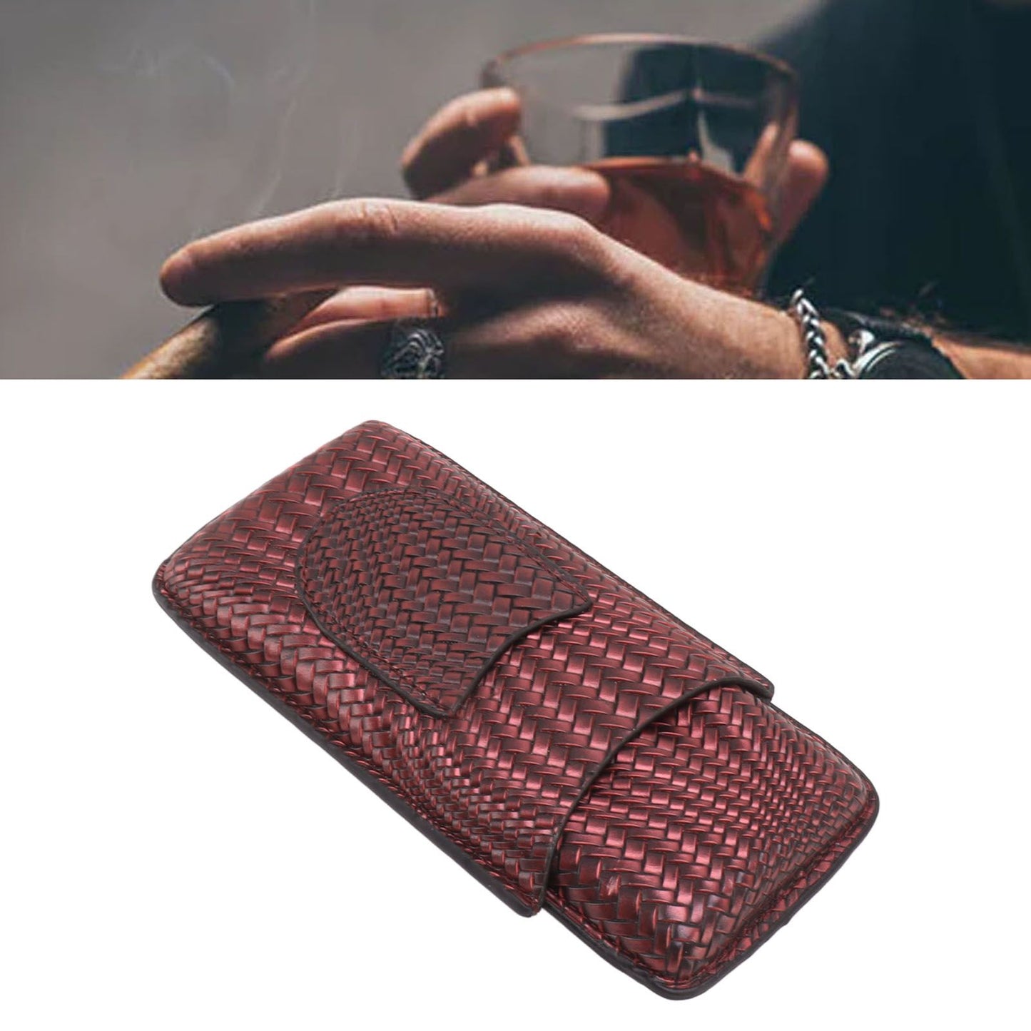 3 Finger Cigar Case Woven Pattern Portable Travel Leather Cigar Humidor Case Smoking Accessories Purple V1294-YM0521-3117230056313