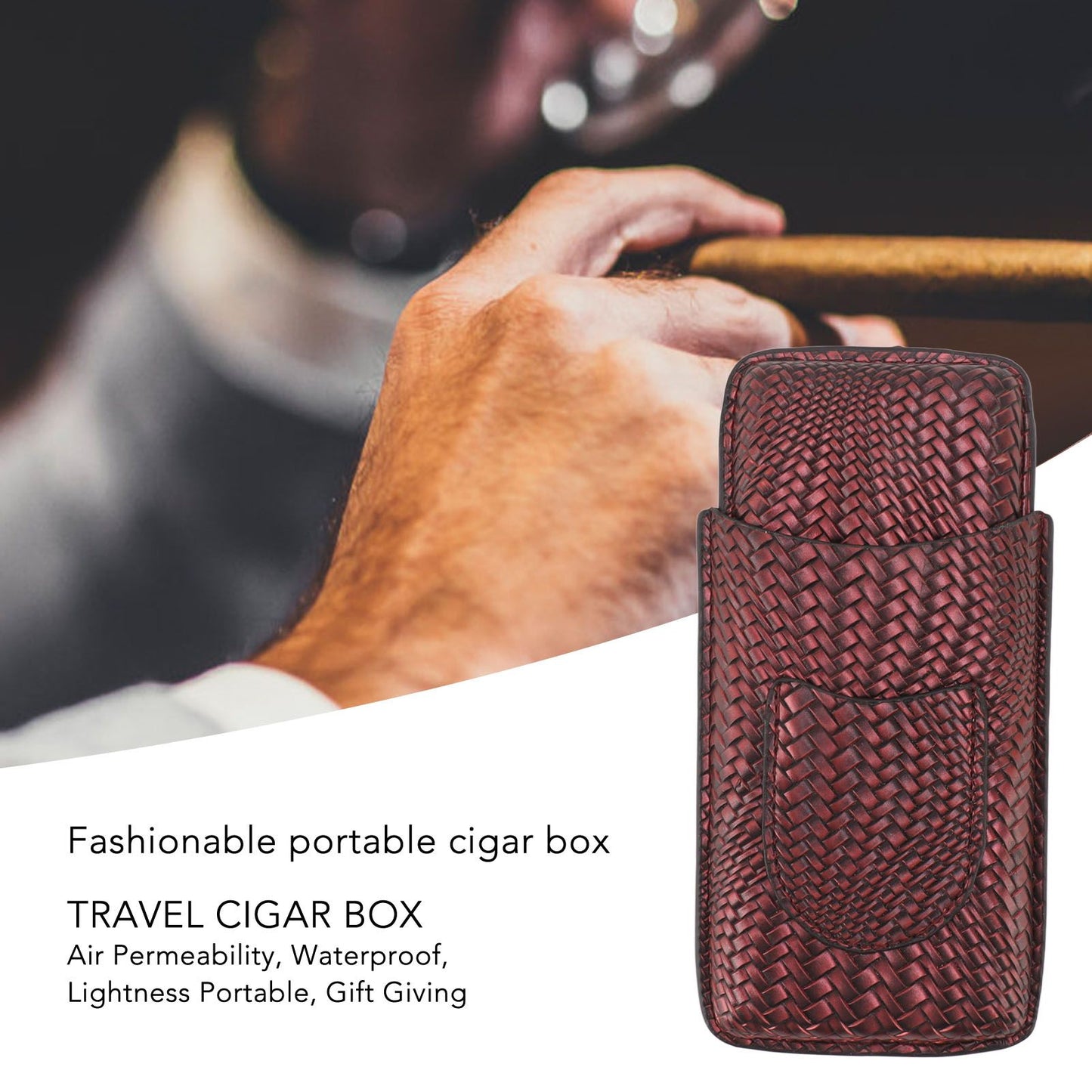 3 Finger Cigar Case Woven Pattern Portable Travel Leather Cigar Humidor Case Smoking Accessories Purple V1294-YM0521-3117230056313