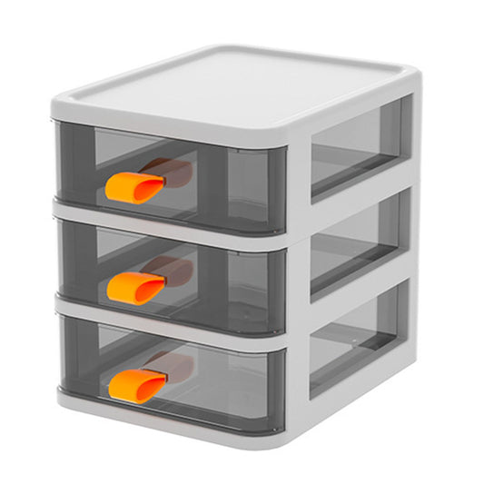 Drawer Type Desktop Storage Box Transparent Desktop Stationery Organizer with Orange Handle 3 Layer White V1294-YM0521-3117230058711