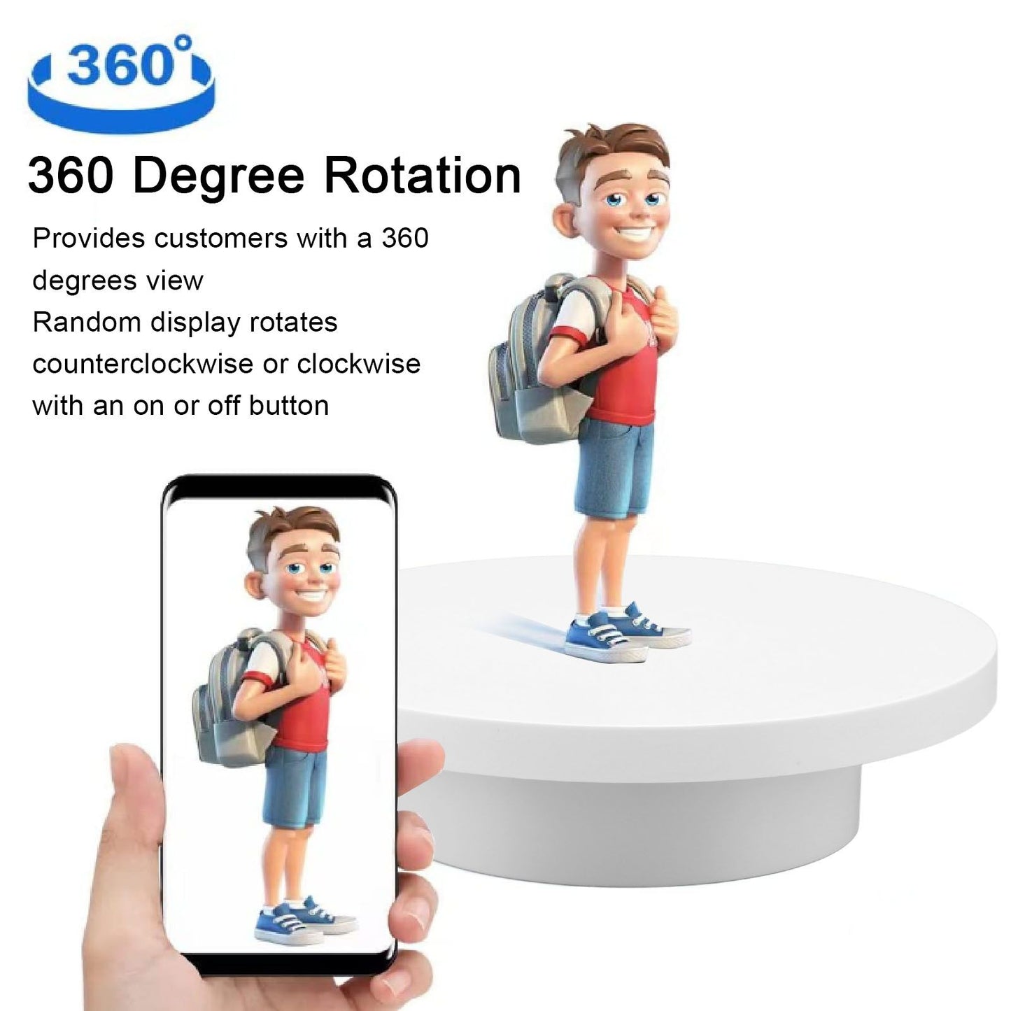 Rotating Display Stand White Plug in Remote Control Load Bearing 3kg Automatic Rotating Stand for Products V1294-YM0521-3117230059212