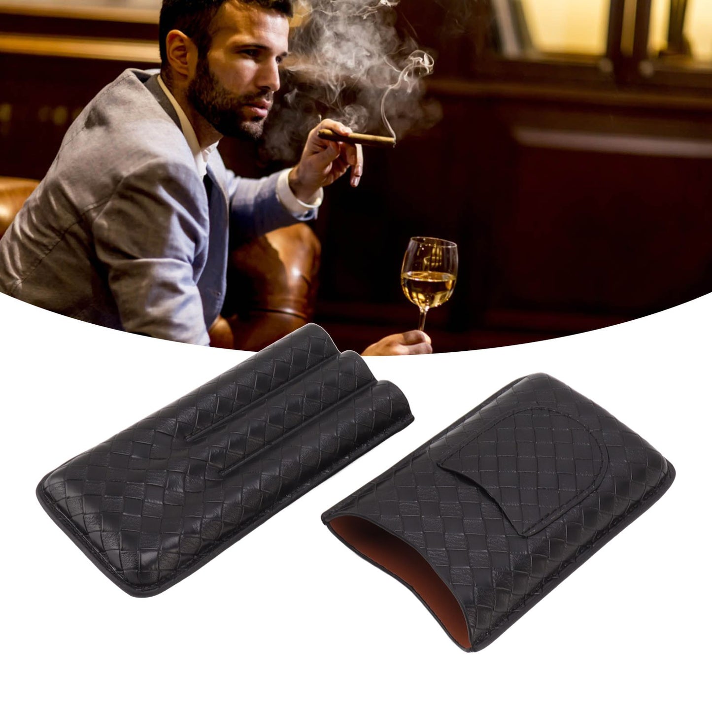 3 Sticks Portable Cigar Case Leather Cigar Humidors Travel Moisturizer Cigar Case for Men Gifts Black V1294-YM0521-3117230059911