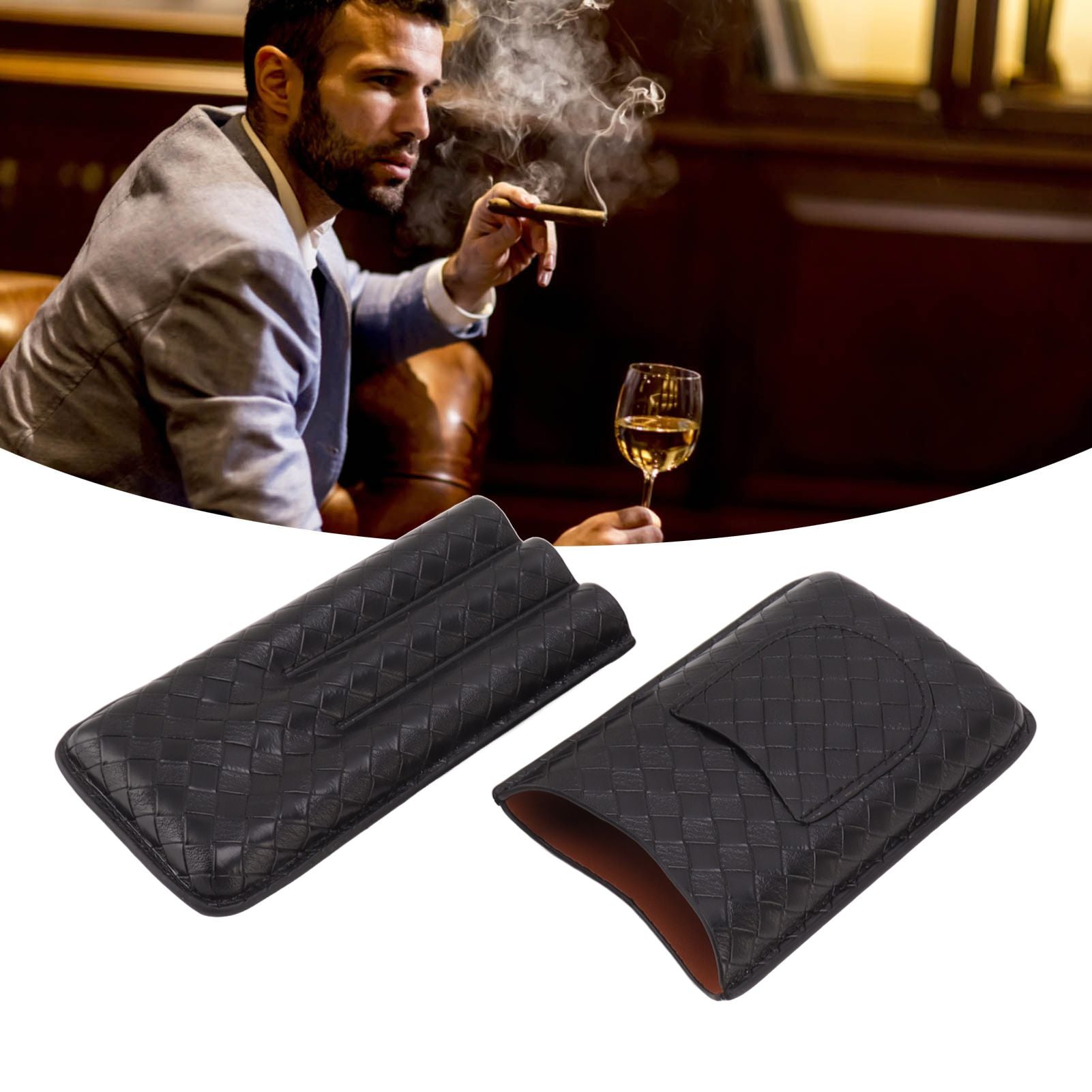 3 Sticks Portable Cigar Case Leather Cigar Humidors Travel Moisturizer Cigar Case for Men Gifts Black V1294-YM0521-3117230059911