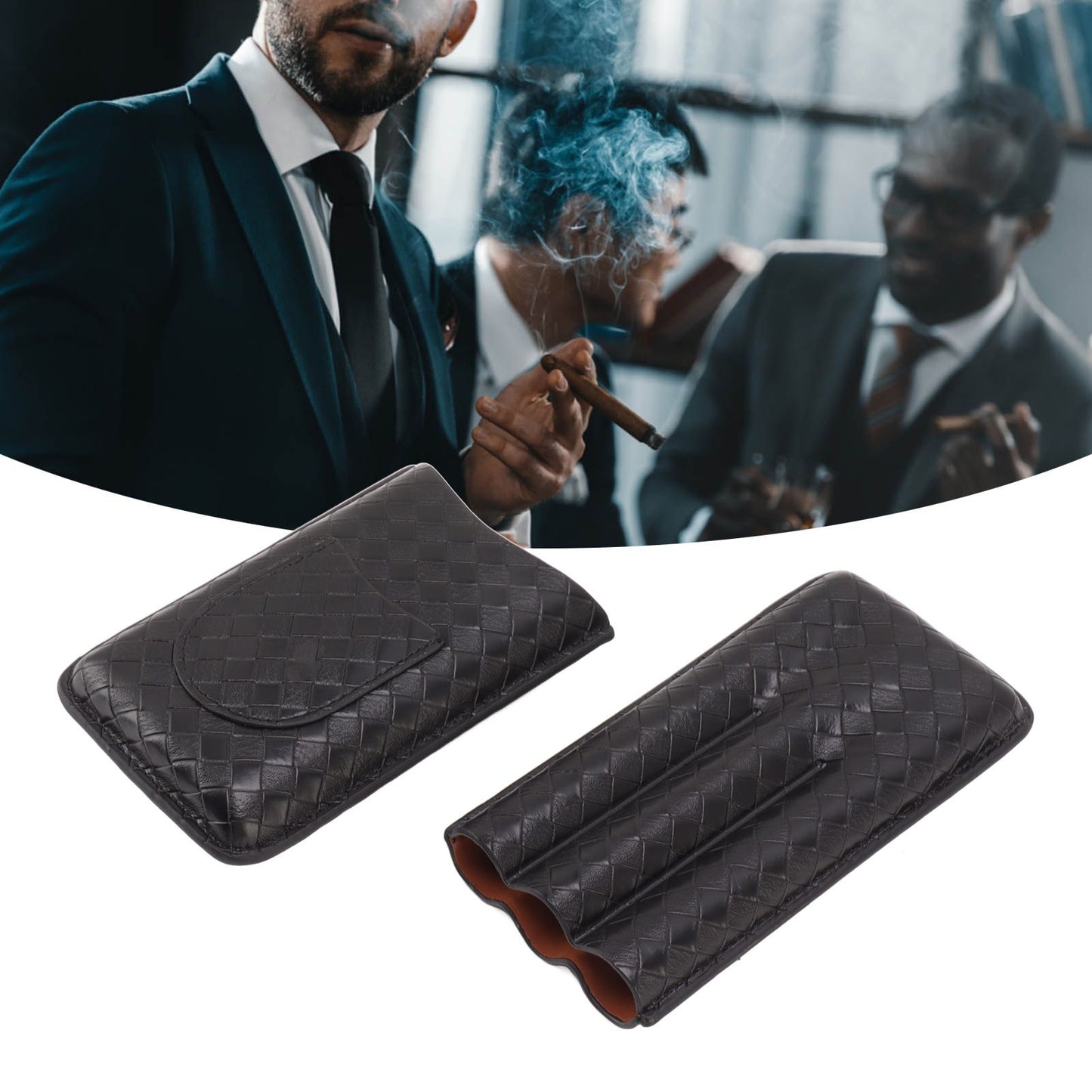 3 Sticks Portable Cigar Case Leather Cigar Humidors Travel Moisturizer Cigar Case for Men Gifts Black V1294-YM0521-3117230059911