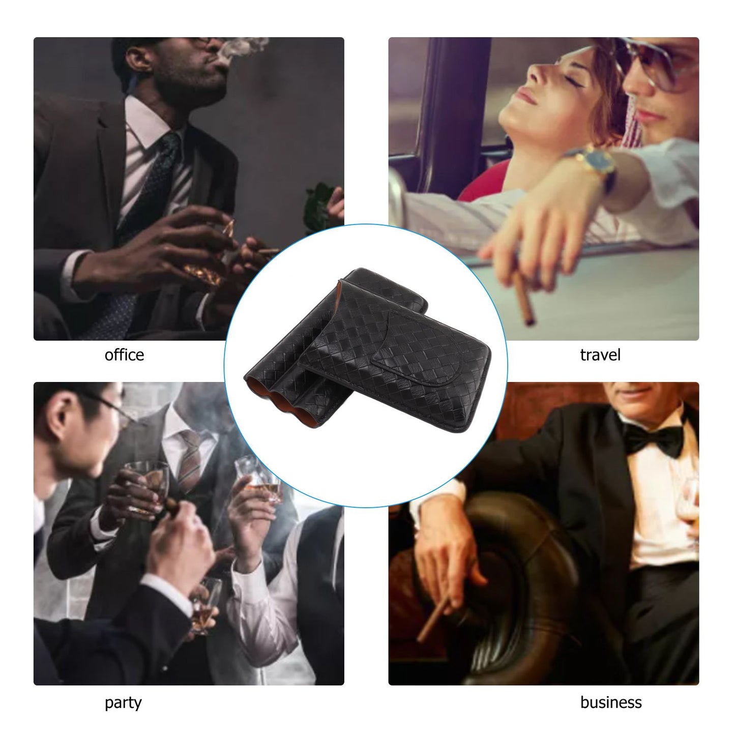 3 Sticks Portable Cigar Case Leather Cigar Humidors Travel Moisturizer Cigar Case for Men Gifts Black V1294-YM0521-3117230059911