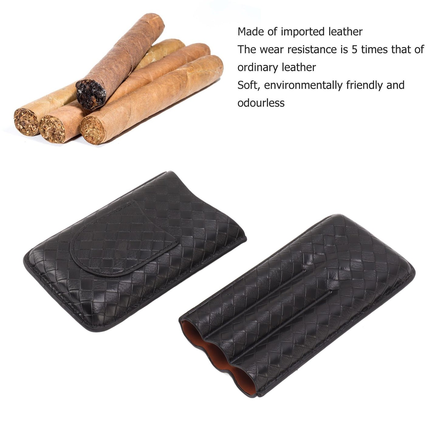 3 Sticks Portable Cigar Case Leather Cigar Humidors Travel Moisturizer Cigar Case for Men Gifts Black V1294-YM0521-3117230059911