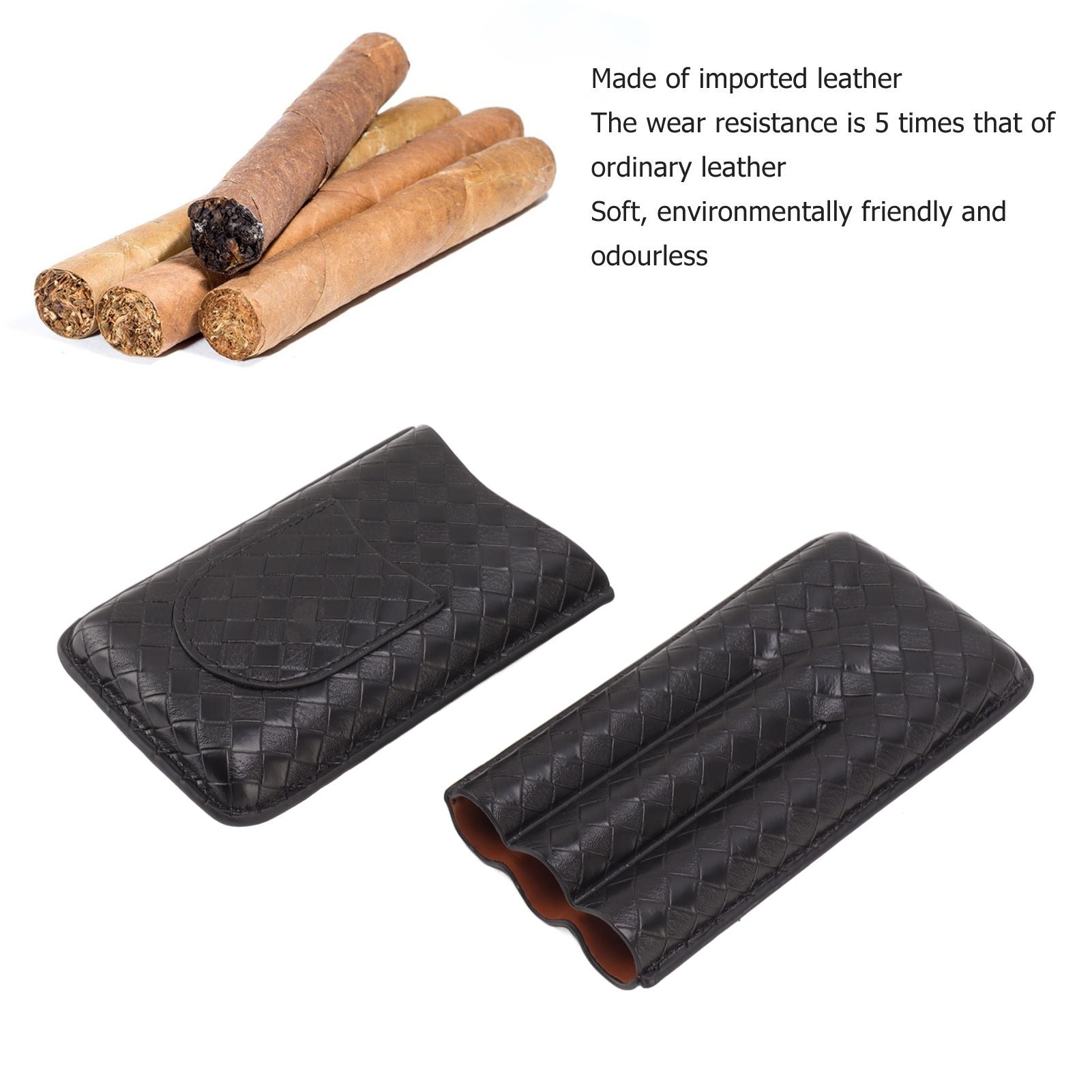 3 Sticks Portable Cigar Case Leather Cigar Humidors Travel Moisturizer Cigar Case for Men Gifts Black V1294-YM0521-3117230059911