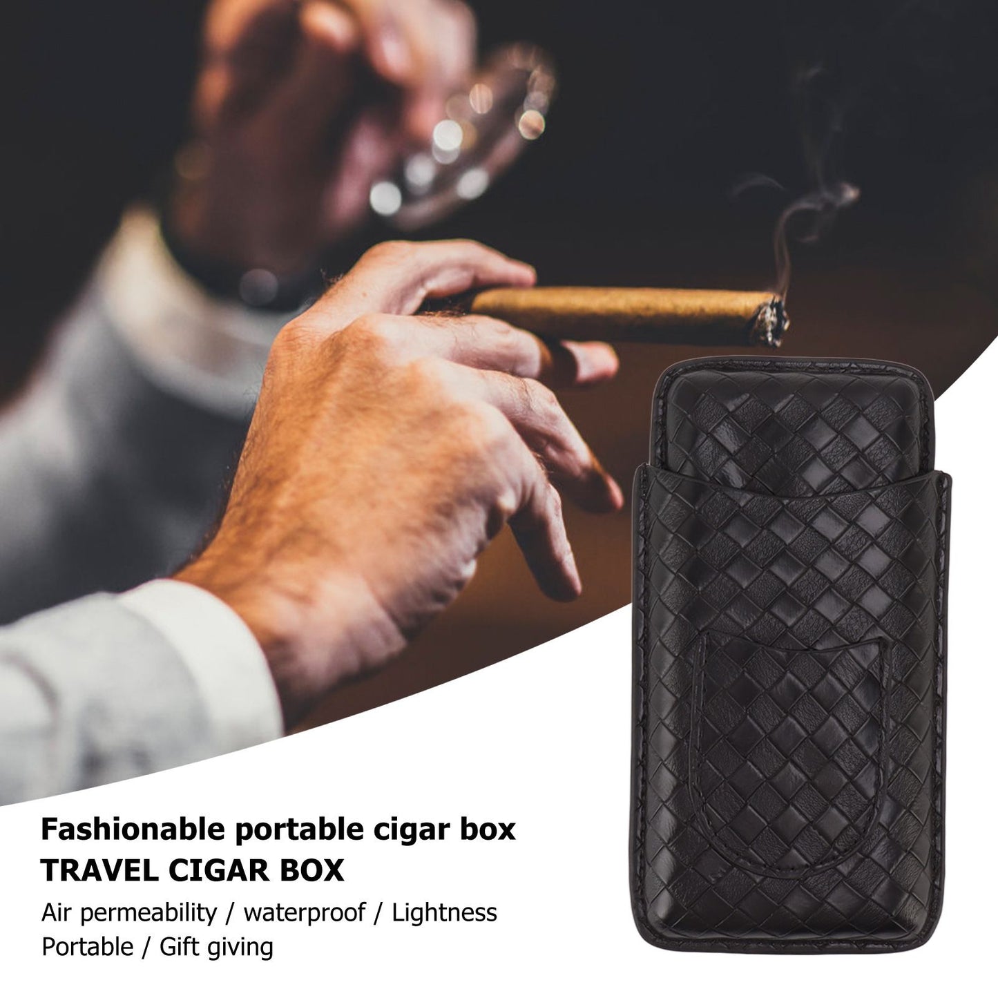 3 Sticks Portable Cigar Case Leather Cigar Humidors Travel Moisturizer Cigar Case for Men Gifts Black V1294-YM0521-3117230059911