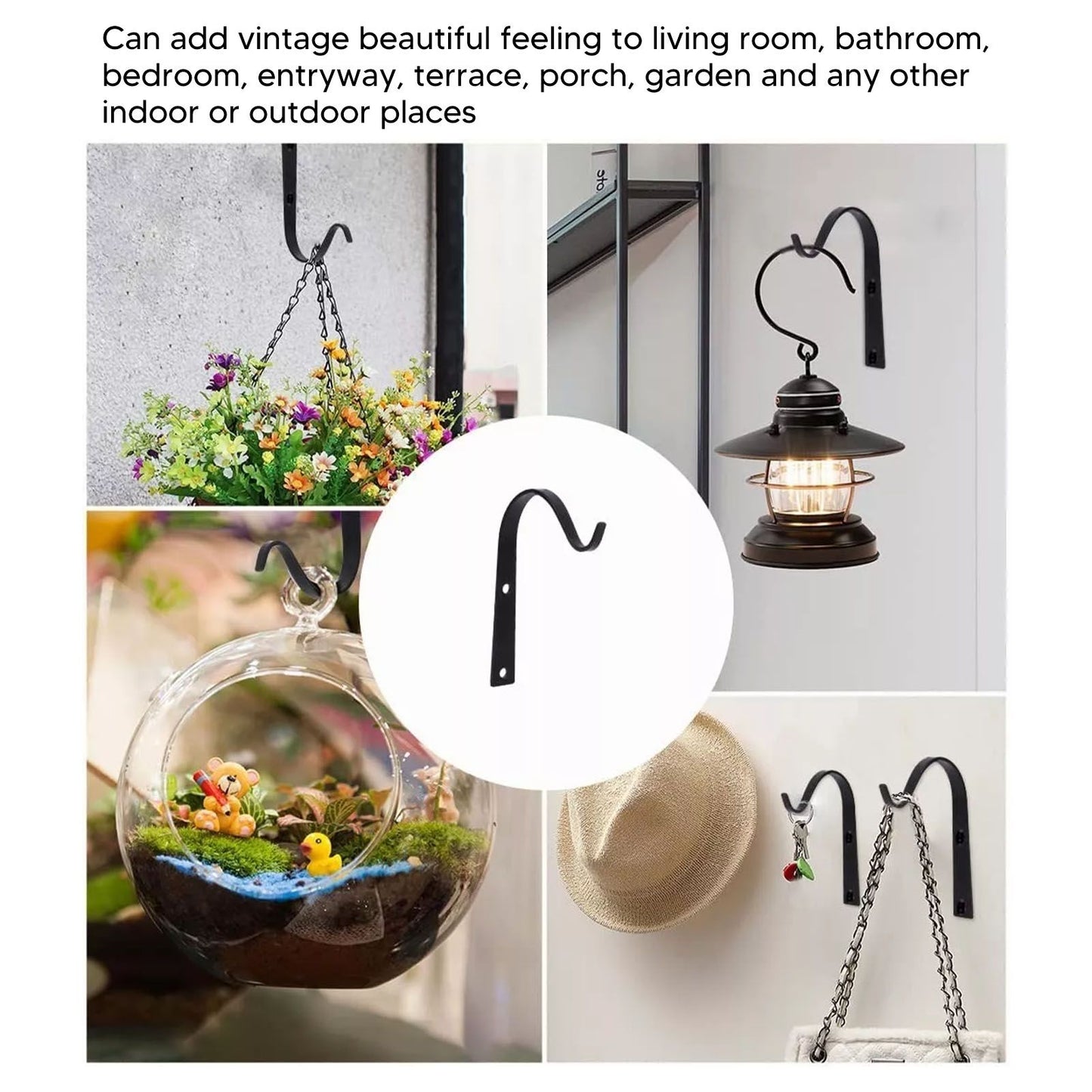 8Pcs Black Plants Hanging Wall Hook S Shape Wall Mount Plants Pot Hanging Bracket for Flower Basket V1294-YM0521-3117230060411