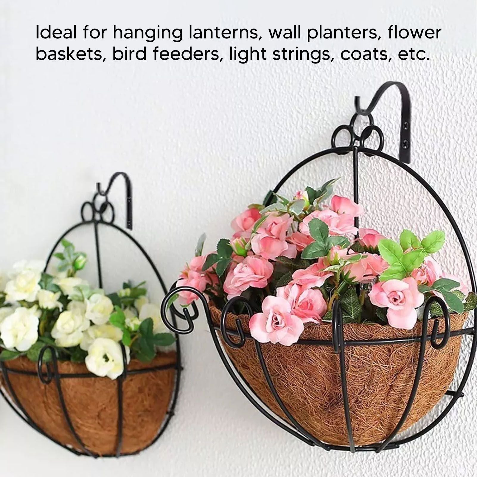 8Pcs Black Plants Hanging Wall Hook S Shape Wall Mount Plants Pot Hanging Bracket for Flower Basket V1294-YM0521-3117230060411