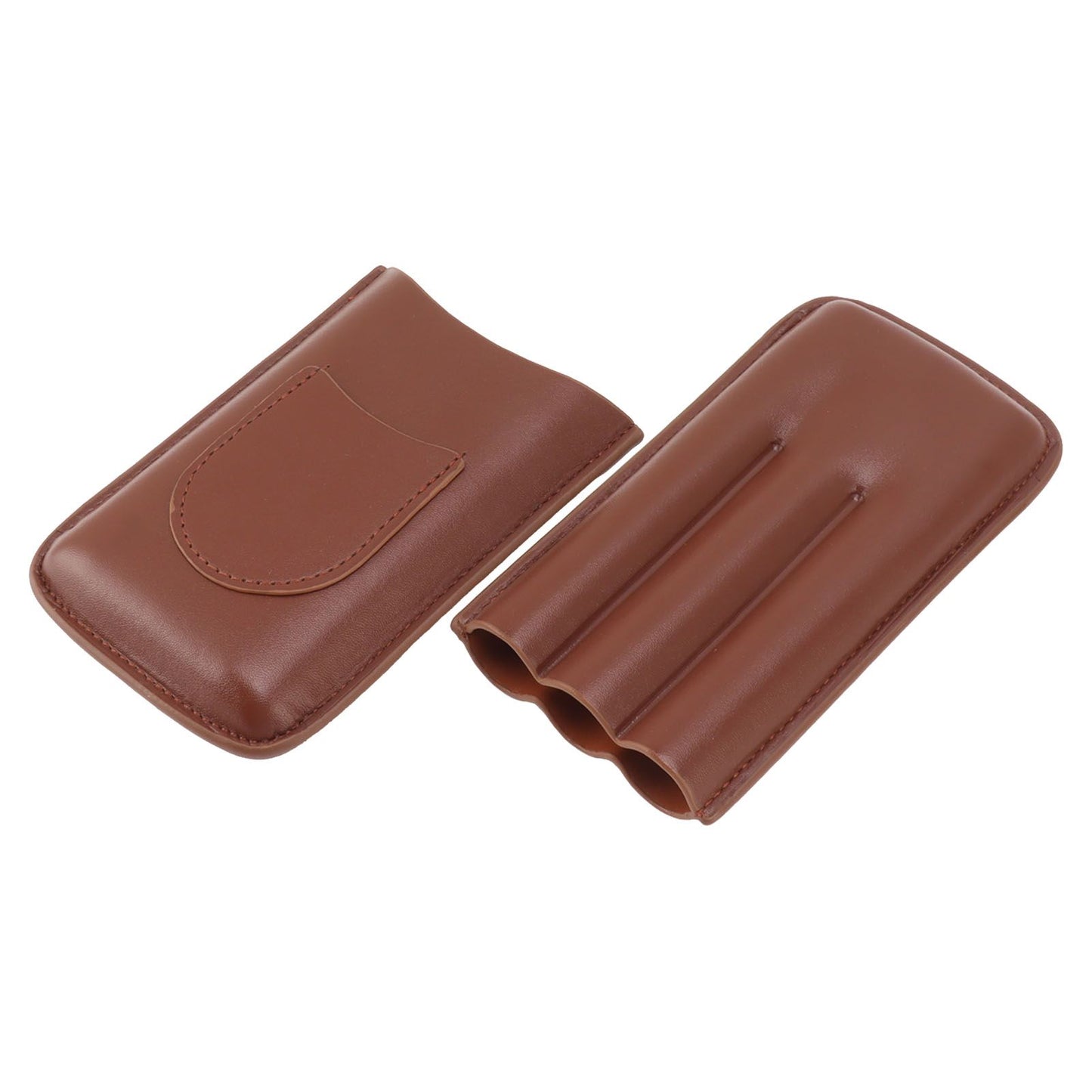 Cigarette Case Leather 3pcs Capacity Portable Cigar Storage Box with Pocket for Outdoor Brown V1294-YM0521-3117230061812