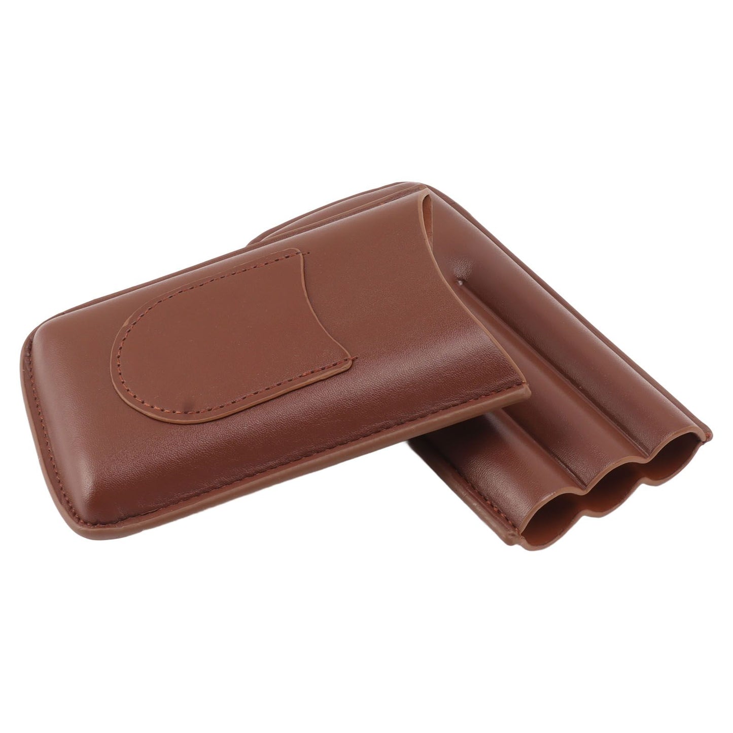 Cigarette Case Leather 3pcs Capacity Portable Cigar Storage Box with Pocket for Outdoor Brown V1294-YM0521-3117230061812