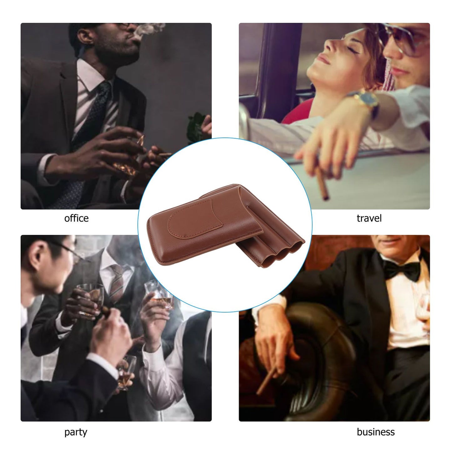 Cigarette Case Leather 3pcs Capacity Portable Cigar Storage Box with Pocket for Outdoor Brown V1294-YM0521-3117230061812