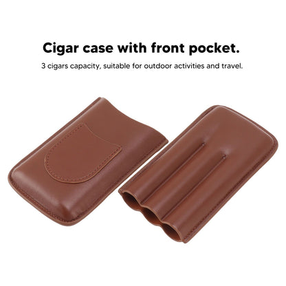 Cigarette Case Leather 3pcs Capacity Portable Cigar Storage Box with Pocket for Outdoor Brown V1294-YM0521-3117230061812