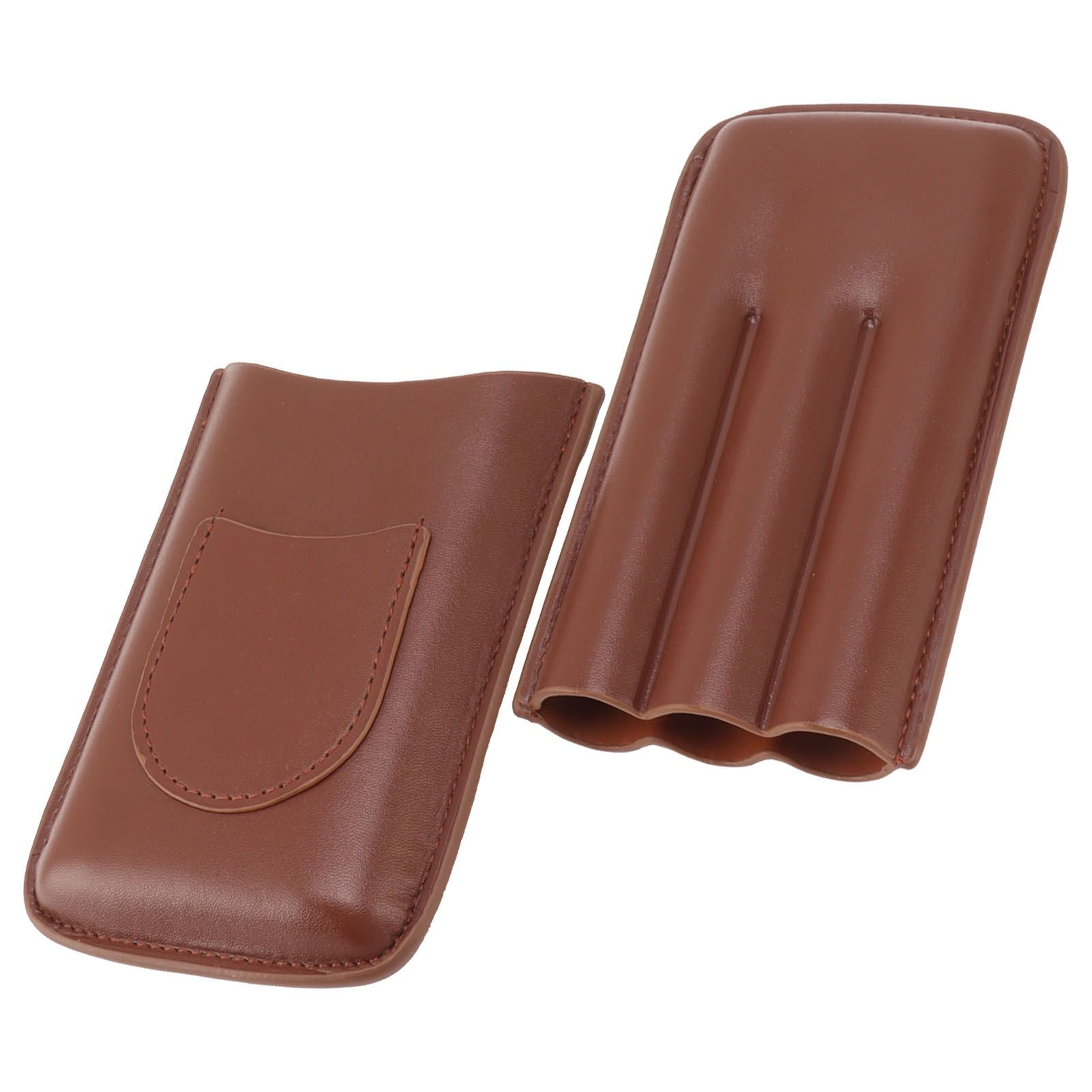 Cigarette Case Leather 3pcs Capacity Portable Cigar Storage Box with Pocket for Outdoor Brown V1294-YM0521-3117230061812
