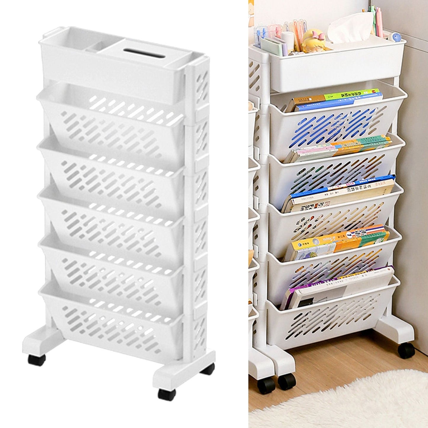 Movable Bookshelf Large Capacity Rotatable Removable Plastic Practical Rolling Organization Shelf 6 Layer V1294-YM0521-3117230064012
