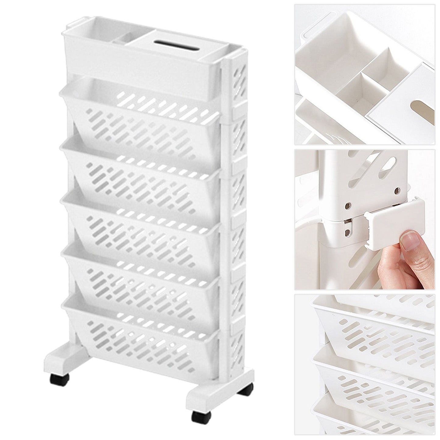 Movable Bookshelf Large Capacity Rotatable Removable Plastic Practical Rolling Organization Shelf 6 Layer V1294-YM0521-3117230064012