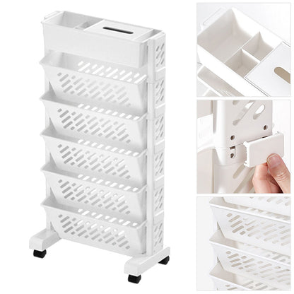Movable Bookshelf Large Capacity Rotatable Removable Plastic Practical Rolling Organization Shelf 6 Layer V1294-YM0521-3117230064012