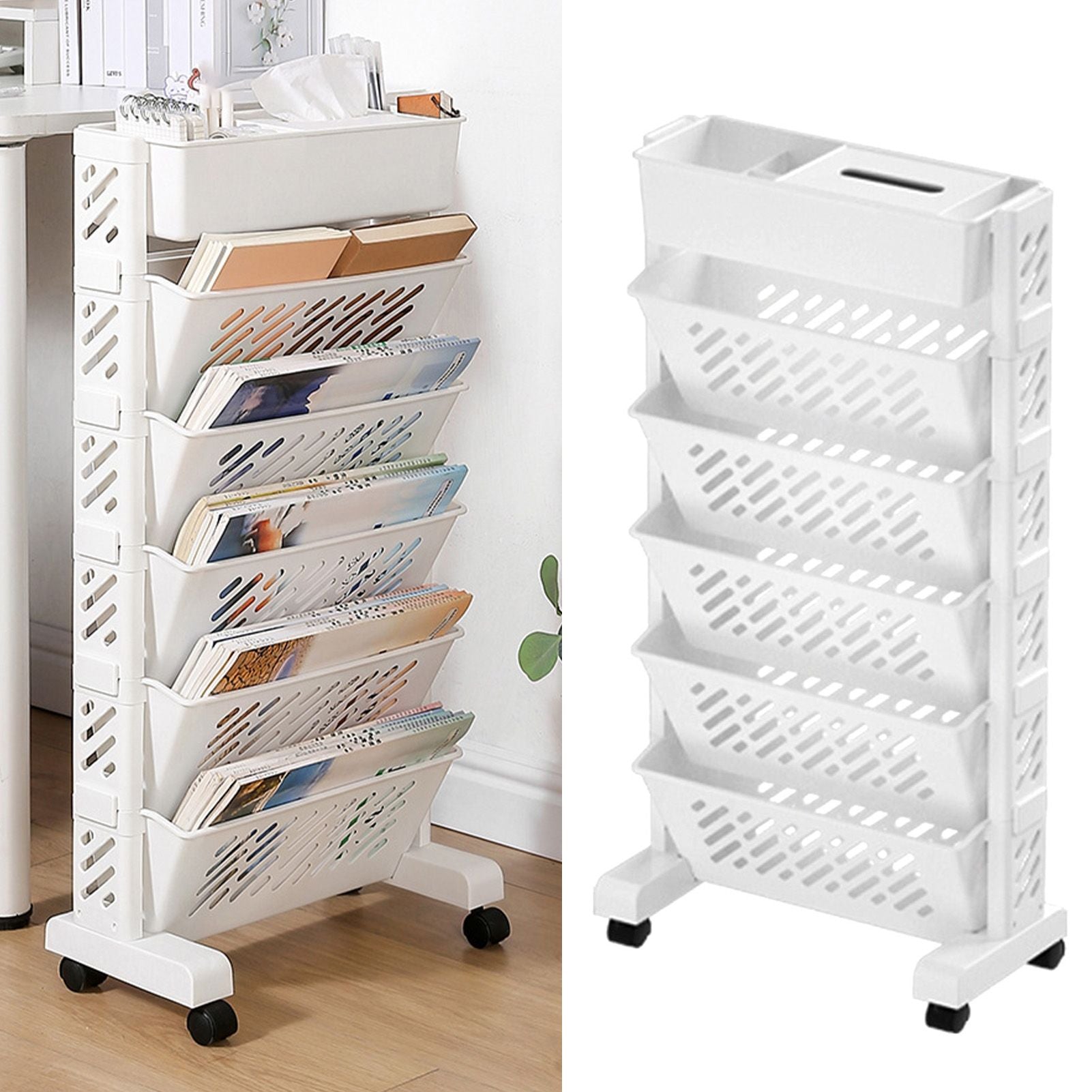 Movable Bookshelf Large Capacity Rotatable Removable Plastic Practical Rolling Organization Shelf 6 Layer V1294-YM0521-3117230064012