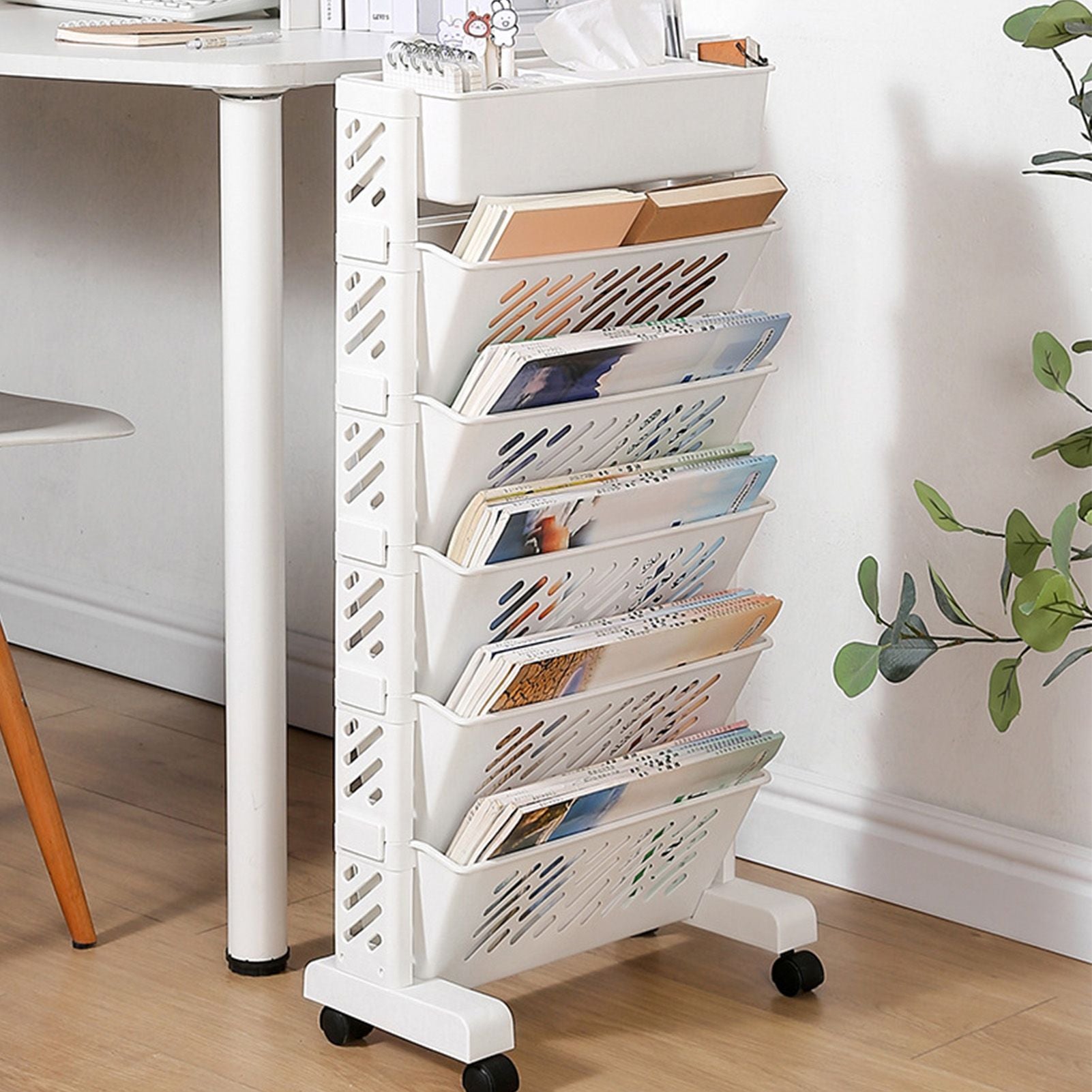 Movable Bookshelf Large Capacity Rotatable Removable Plastic Practical Rolling Organization Shelf 6 Layer V1294-YM0521-3117230064012