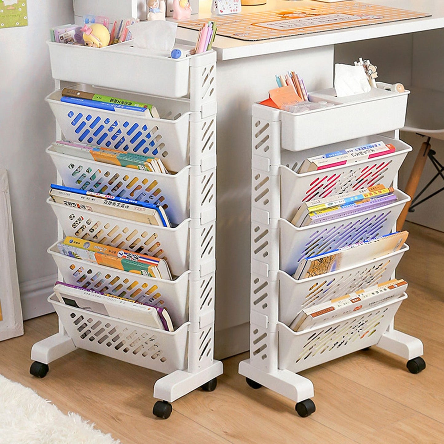 Movable Bookshelf Large Capacity Rotatable Removable Plastic Practical Rolling Organization Shelf 6 Layer V1294-YM0521-3117230064012