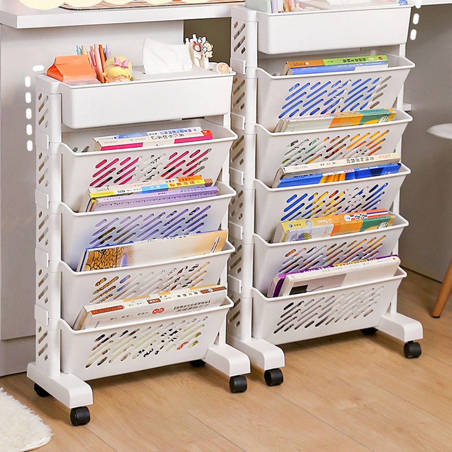 Movable Bookshelf Large Capacity Rotatable Removable Plastic Practical Rolling Organization Shelf 6 Layer V1294-YM0521-3117230064012