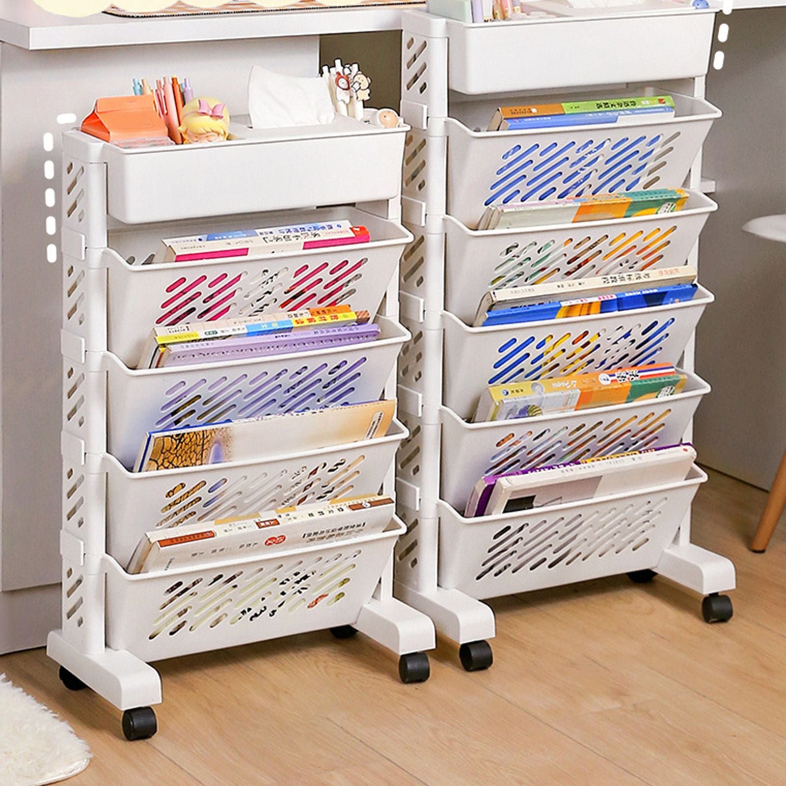 Movable Bookshelf Large Capacity Rotatable Removable Plastic Practical Rolling Organization Shelf 6 Layer V1294-YM0521-3117230064012