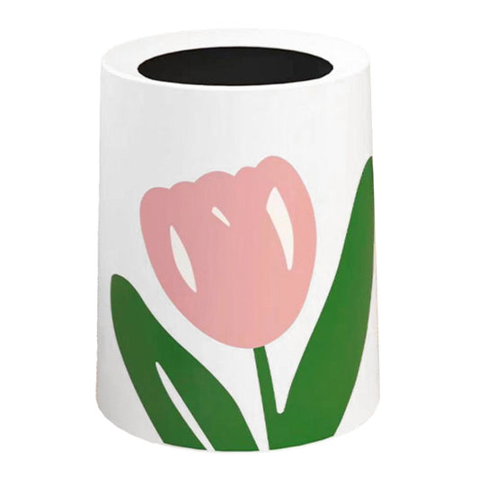 Floral Trash Can Large Mouth Cute Appearance Modern Style Garbage Waste Basket for Kitchen Bathroom Bedroom V1294-YM0521-3117230064313