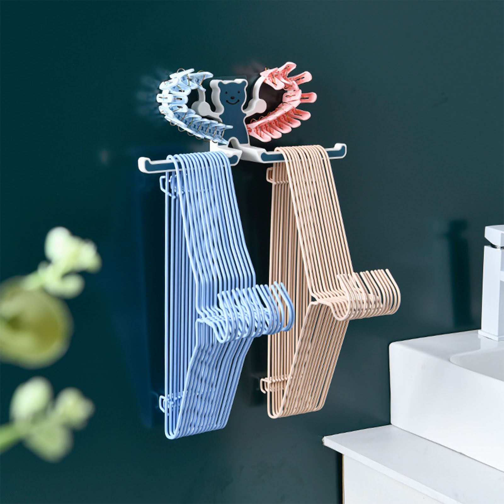Storage Hook Rack Multipurpose Strong Bearing Capacity Waterproof Punch Free Towel Rack Holder for Home Blue V1294-YM0521-3117230064712