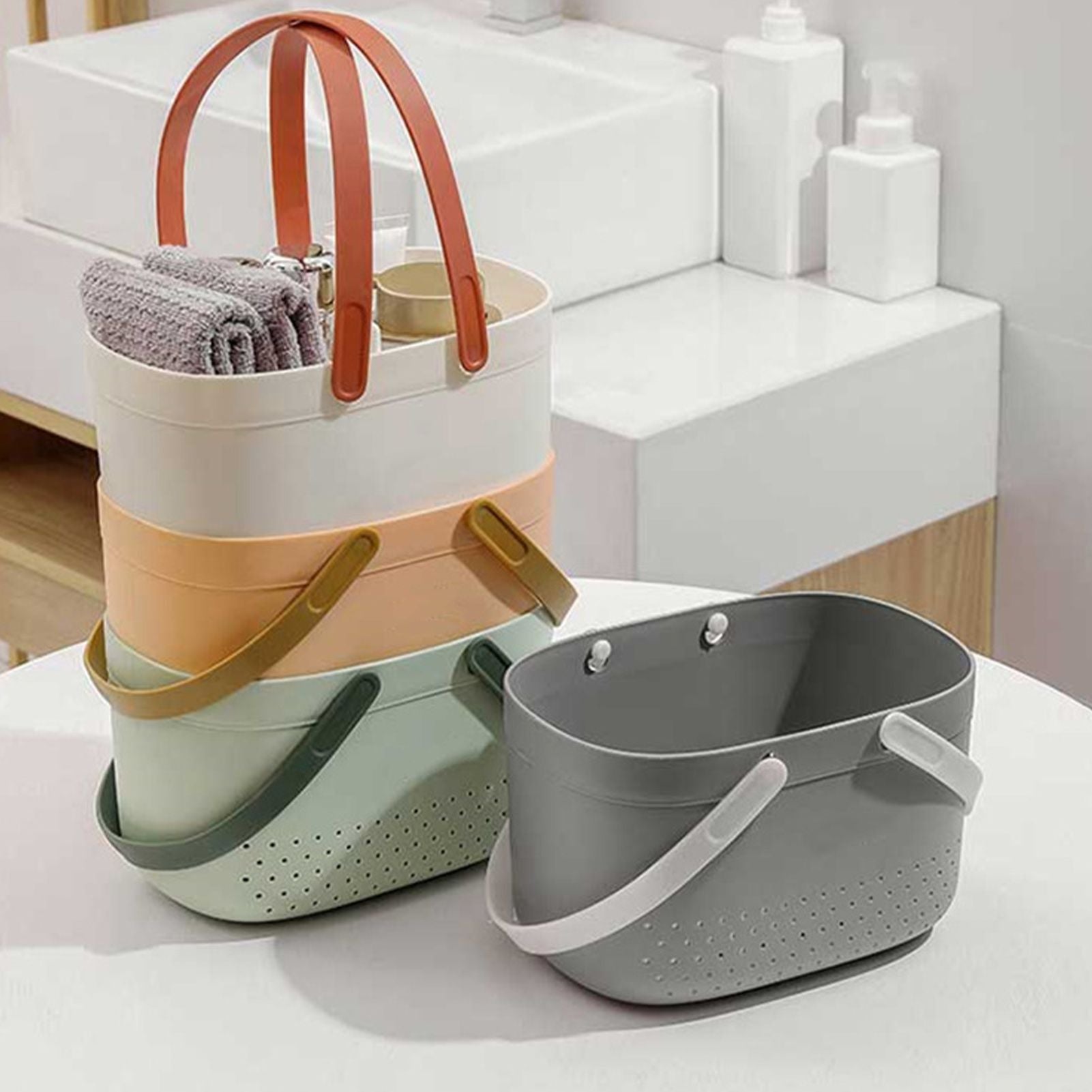 Portable Shower Basket with Ventilation Holes Large Capacity Plastic Portable Storage Basket with Handles for V1294-YM0521-3117230066611