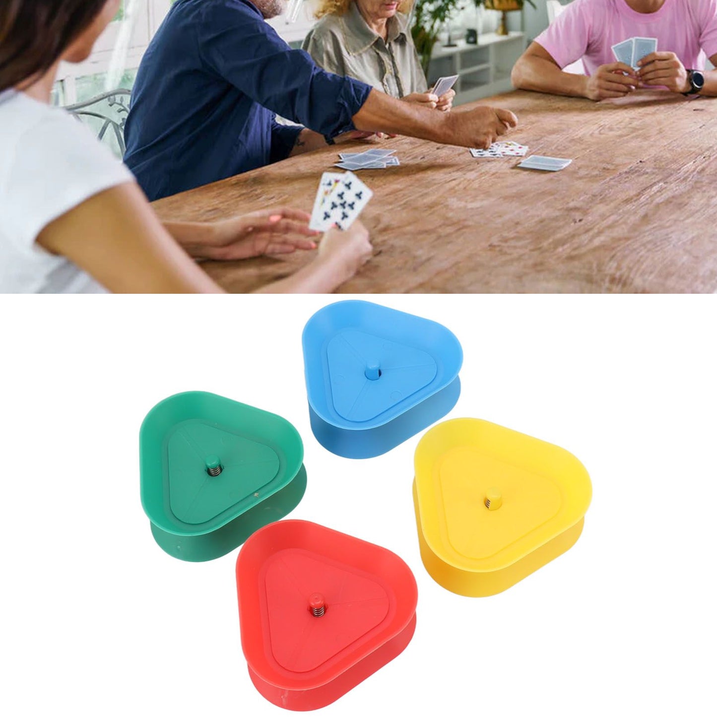 4Pcs Playing Card Holder Plastic Triangle Shaped Spring Design Hands Free Poker Card Holder V1294-YM0521-3117230068611