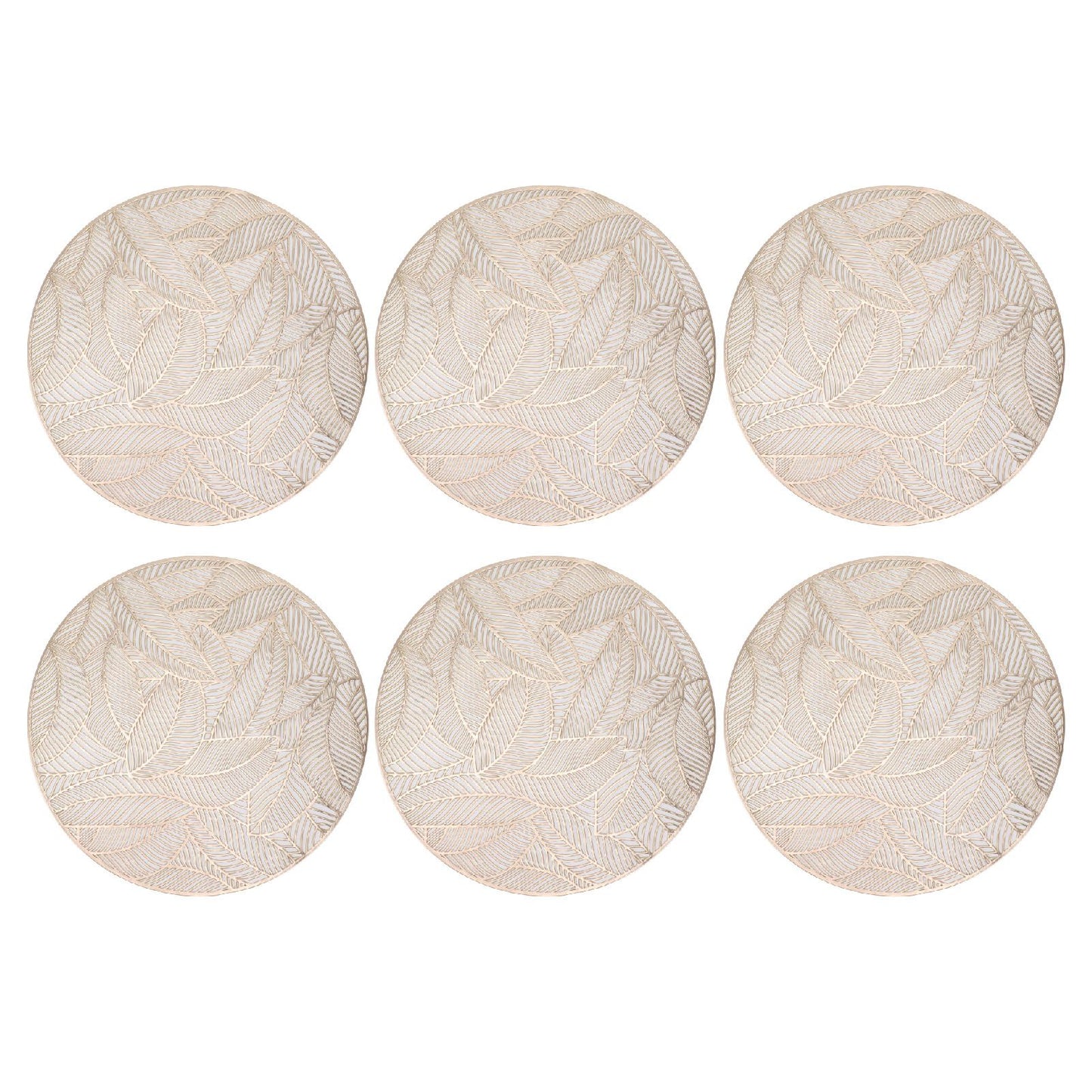 6 Pcs Round Placemat Gold Hollowed Eco Friendly PVC Heat Resistant 38cm Dining Table Mat V1294-YM0521-3117230071311