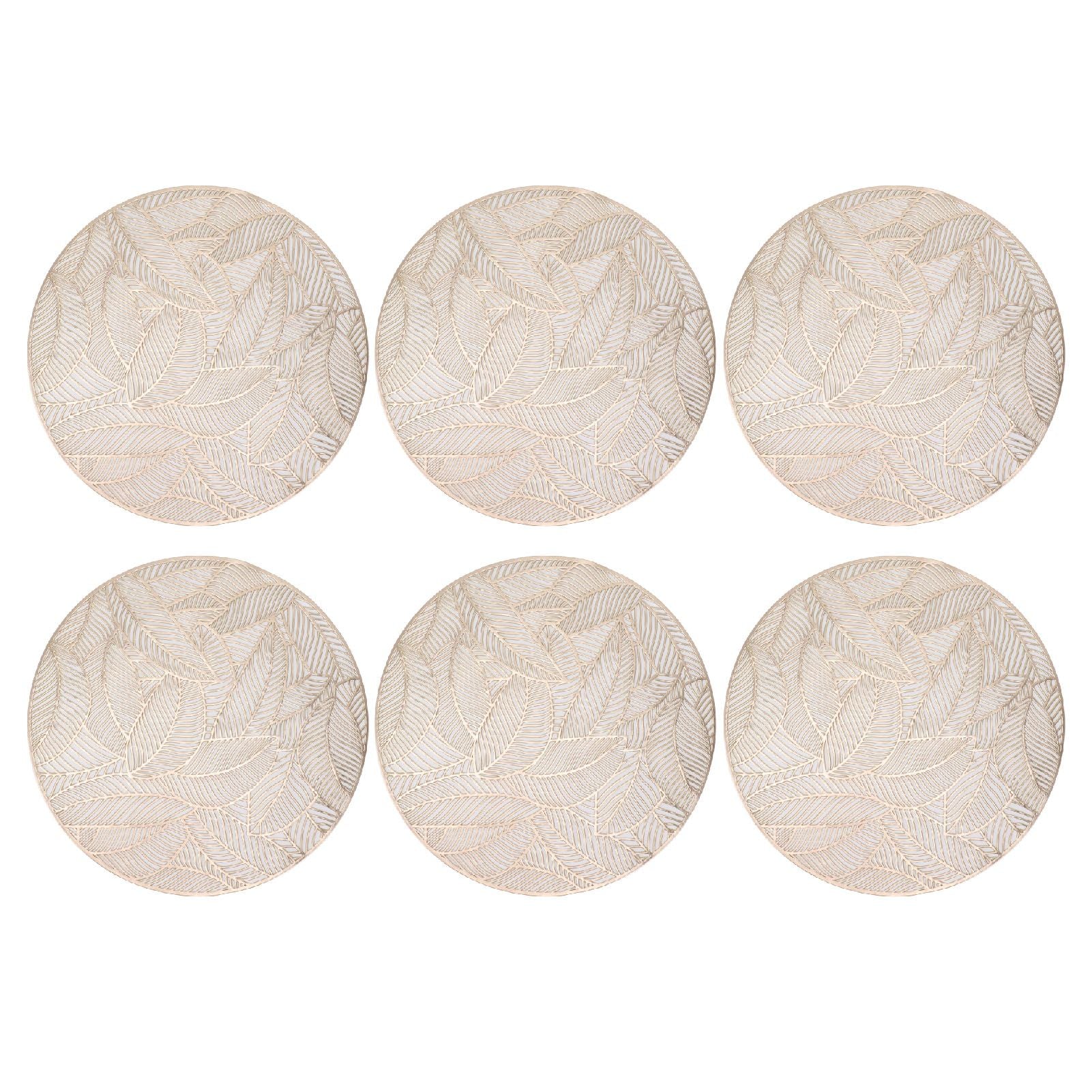 6 Pcs Round Placemat Gold Hollowed Eco Friendly PVC Heat Resistant 38cm Dining Table Mat V1294-YM0521-3117230071311