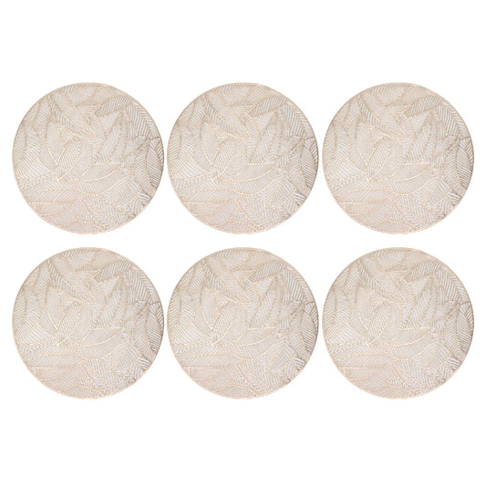 6 Pcs Round Placemat Gold Hollowed Eco Friendly PVC Heat Resistant 38cm Dining Table Mat V1294-YM0521-3117230071311