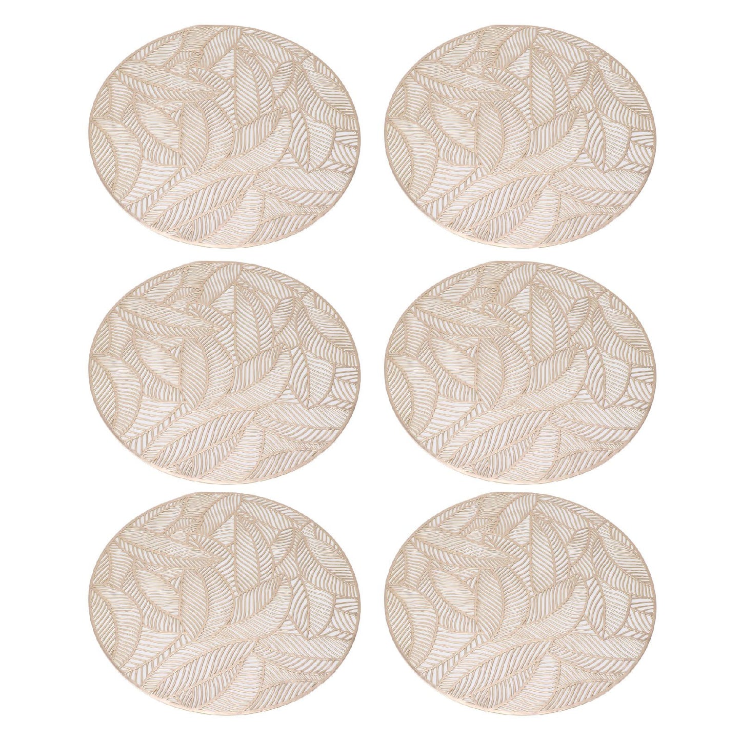 6 Pcs Round Placemat Gold Hollowed Eco Friendly PVC Heat Resistant 38cm Dining Table Mat V1294-YM0521-3117230071311