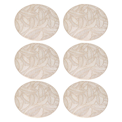6 Pcs Round Placemat Gold Hollowed Eco Friendly PVC Heat Resistant 38cm Dining Table Mat V1294-YM0521-3117230071311