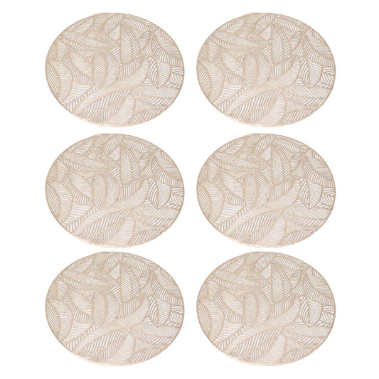 6 Pcs Round Placemat Gold Hollowed Eco Friendly PVC Heat Resistant 38cm Dining Table Mat V1294-YM0521-3117230071311