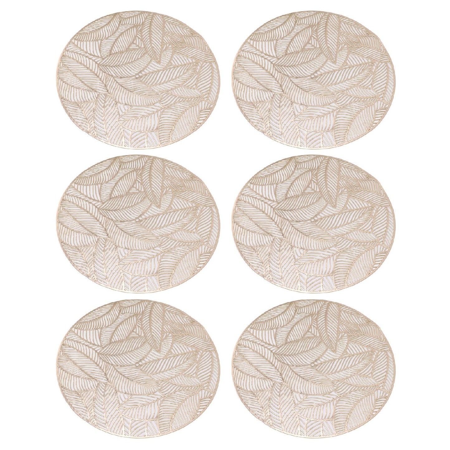 6 Pcs Round Placemat Gold Hollowed Eco Friendly PVC Heat Resistant 38cm Dining Table Mat V1294-YM0521-3117230071311