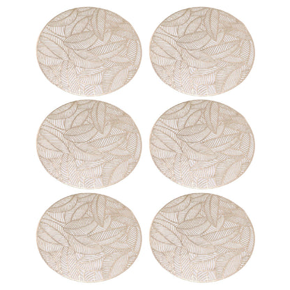 6 Pcs Round Placemat Gold Hollowed Eco Friendly PVC Heat Resistant 38cm Dining Table Mat V1294-YM0521-3117230071311