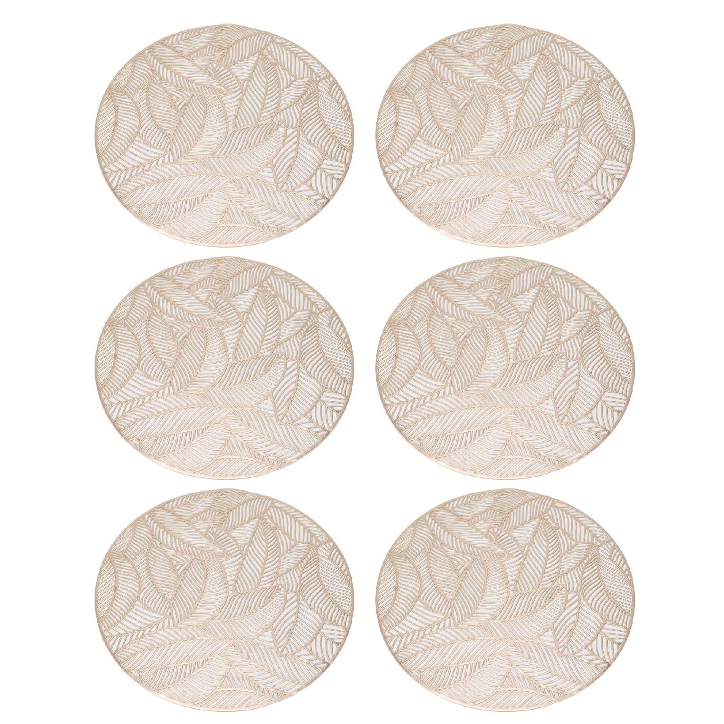 6 Pcs Round Placemat Gold Hollowed Eco Friendly PVC Heat Resistant 38cm Dining Table Mat V1294-YM0521-3117230071311
