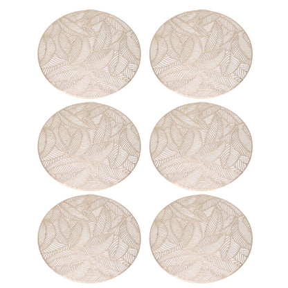 6 Pcs Round Placemat Gold Hollowed Eco Friendly PVC Heat Resistant 38cm Dining Table Mat V1294-YM0521-3117230071311