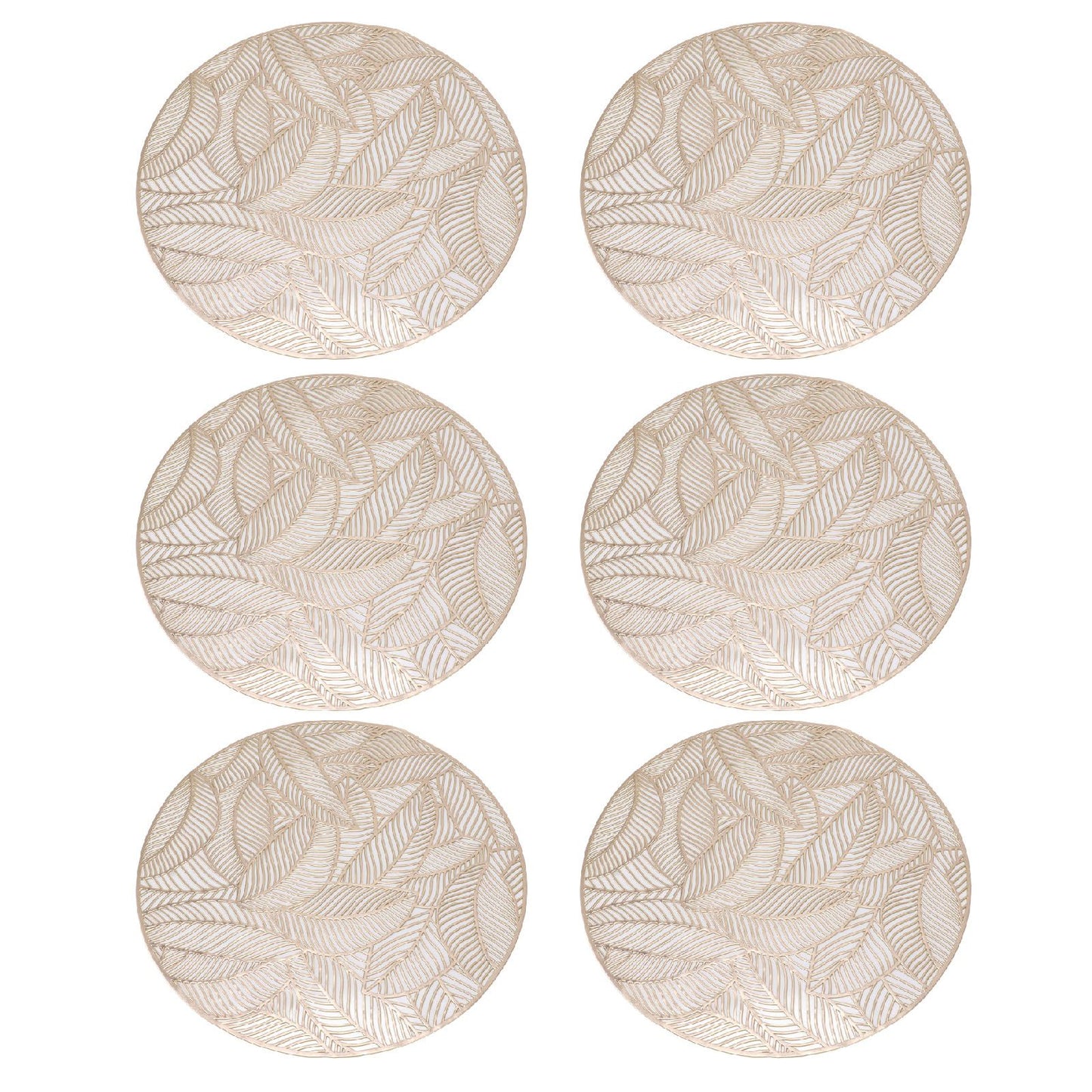 6 Pcs Round Placemat Gold Hollowed Eco Friendly PVC Heat Resistant 38cm Dining Table Mat V1294-YM0521-3117230071311