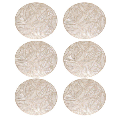 6 Pcs Round Placemat Gold Hollowed Eco Friendly PVC Heat Resistant 38cm Dining Table Mat V1294-YM0521-3117230071311