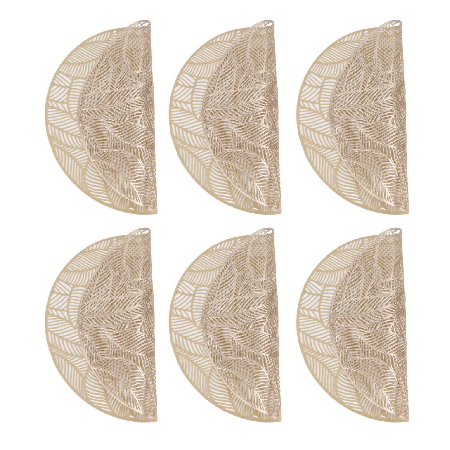 6 Pcs Round Placemat Gold Hollowed Eco Friendly PVC Heat Resistant 38cm Dining Table Mat V1294-YM0521-3117230071311